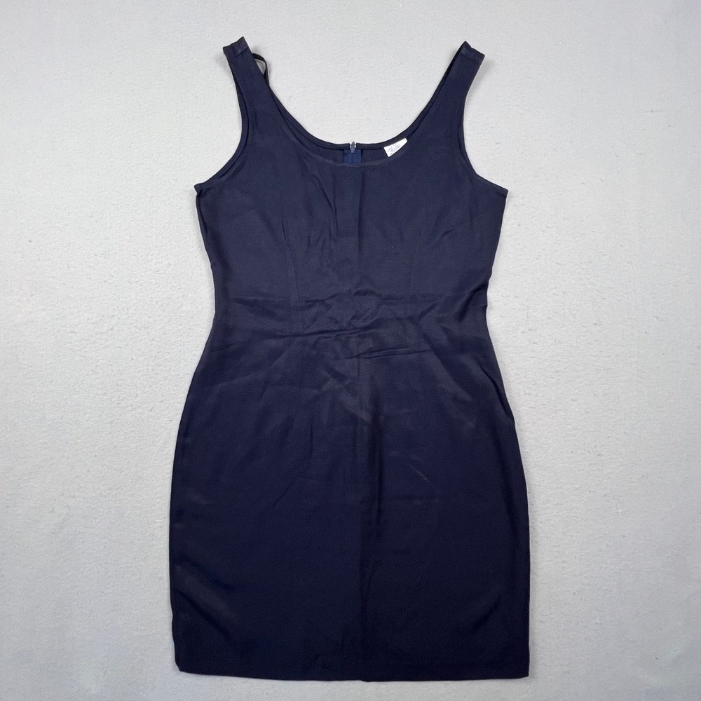 VTG 90s Sheath Dress Womens 7/8 Navy Blue Sleeveless Acetate Rayon Cocktail LBD